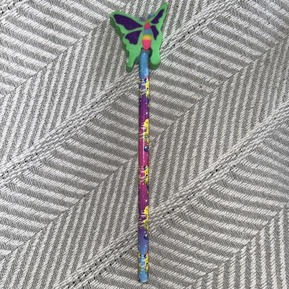 Vintage Lisa Frank Pencil w butterfly Eraser Topper golden retriever puppy D1